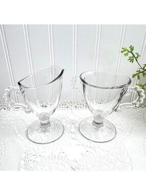 Vintage Candlewick Imperial Glass Footed Creamer & Sugar Bowl Set Handles